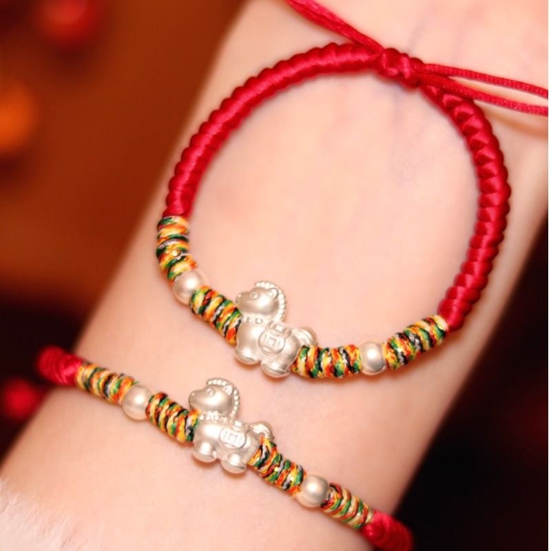 马年本命年红绳纯银手链足银999男女生生肖马礼物可调节编织如意