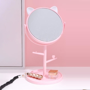 猫耳卡通梳妆镜可旋转化妆镜子粉色1个起