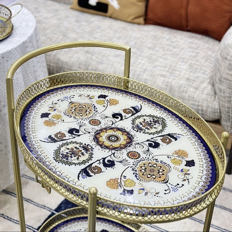 b巴洛克轻奢客厅沙发茶几置物架餐边柜可移动餐车家用推车收纳架