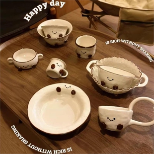 可奈壳釉下彩可可豆陶瓷餐具高颜值家用餐盘米饭碗面碗咖啡杯双耳