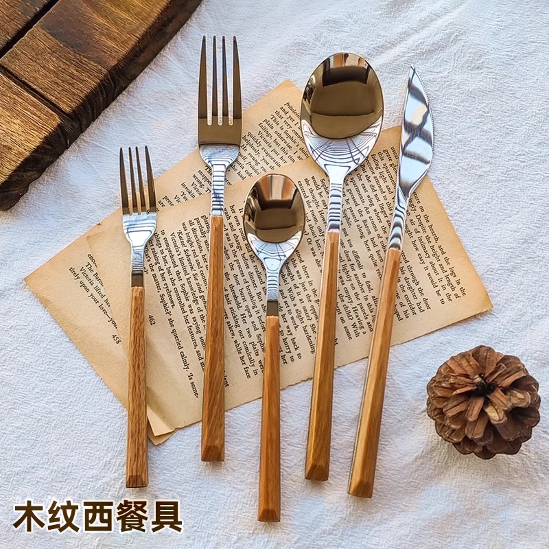 不锈钢勺子韩式ins风牛排刀叉套装家用甜品小勺叉西餐具高颜值