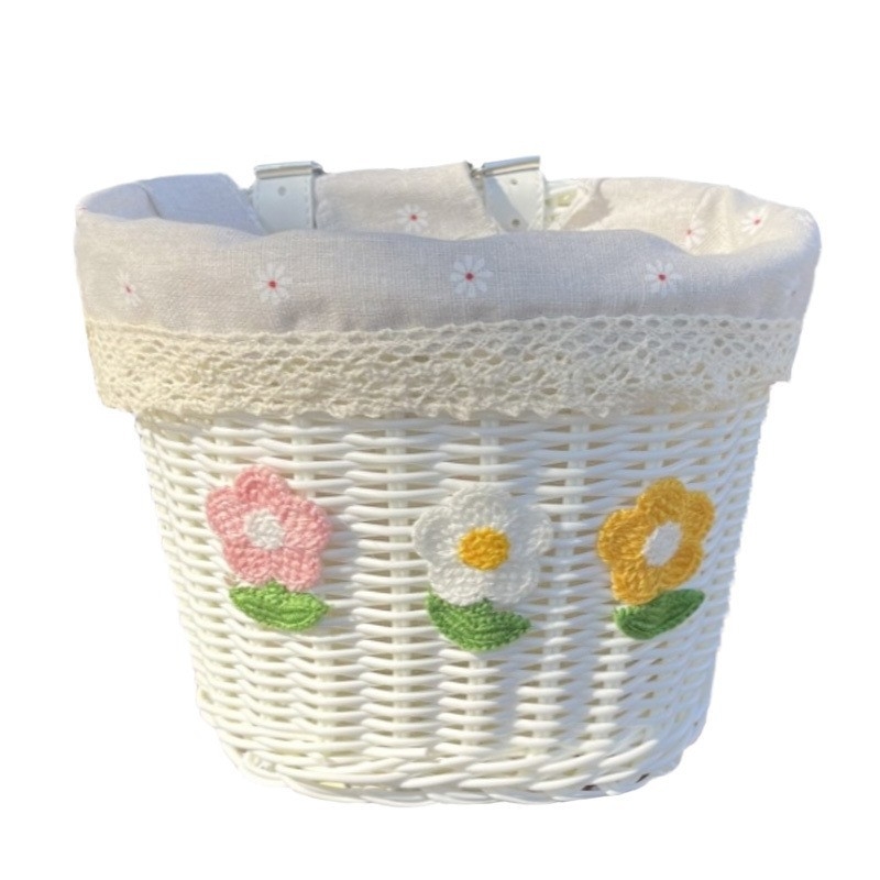 儿童自行车前置车篮车筐自行车配饰可水洗防雨含内衬仿藤塑料车篮