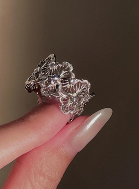 轻奢复古高级双层蕾丝扇型戒指独特设计时尚百搭精致宽版气质指环