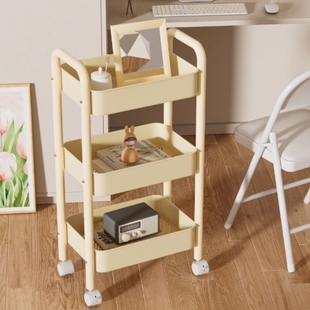 可移动小推车落地多层碳钢置物架家用卧室零食收纳架奶油角落厨房