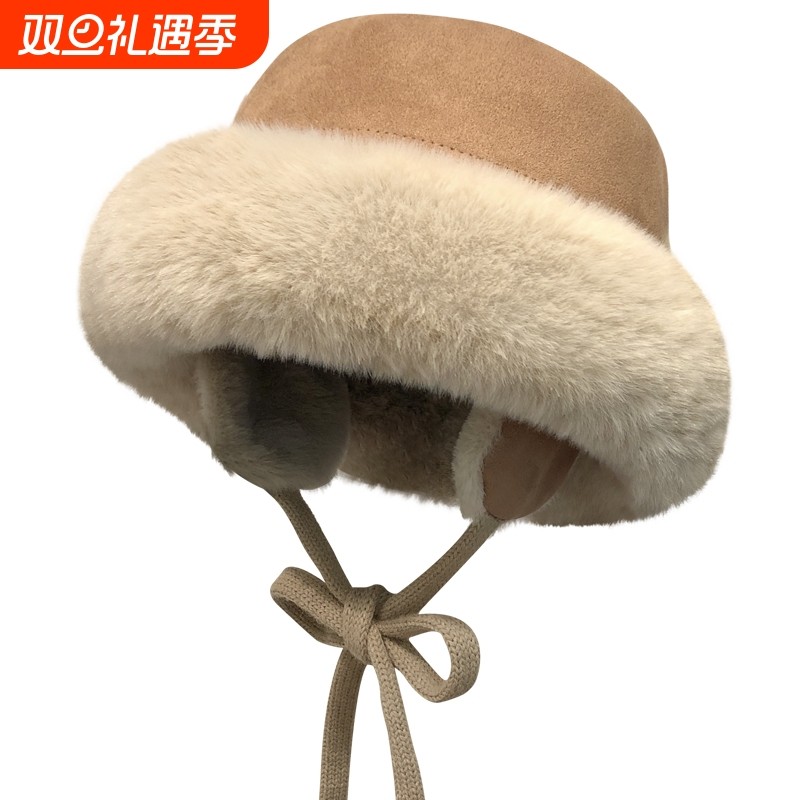 加厚防寒雷锋帽女冬季加绒保暖棉帽电动车护耳毛绒渔夫帽骑车防风
