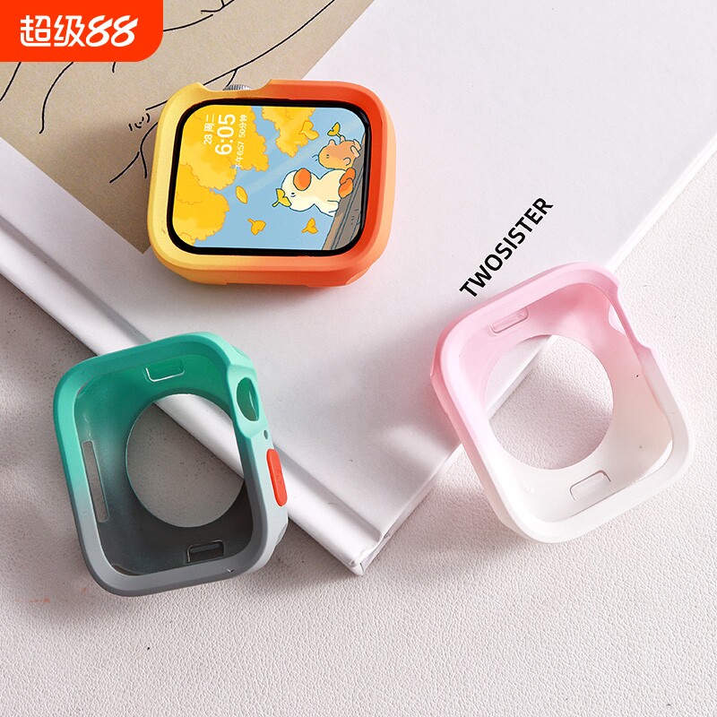 硅胶适用苹果手表S10半包直边保护壳applewatch9新款SE防护防摔iwatch保护套时尚高级41 42mm个性表带硅胶图片
