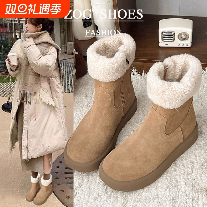 雪地靴女款2025新款冬季加绒加厚勃肯短靴保暖毛毛棉鞋平底中筒