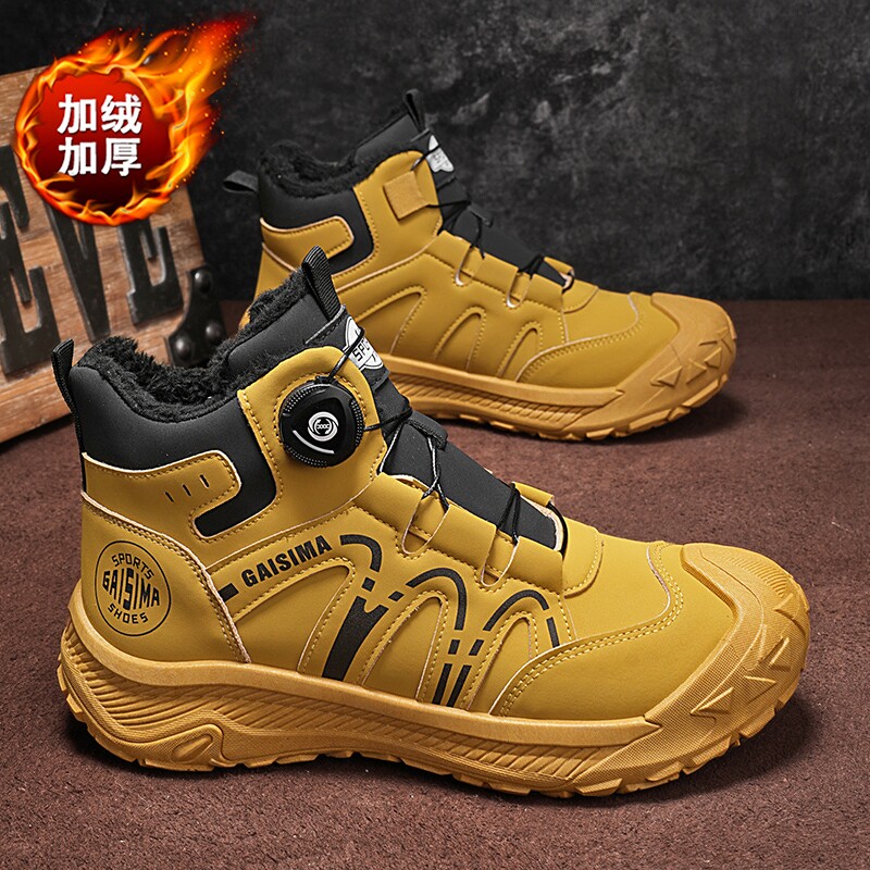 马丁靴男冬季户外防滑旋转扣工装鞋运动耐磨加绒保暖棉鞋加棉休闲