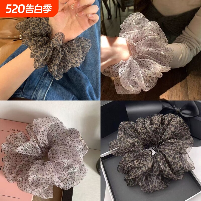 豹纹网纱大肠发圈女春夏高级感复古头花发饰扎马尾头绳发绳蛮腰圈