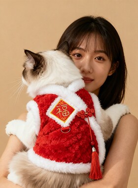 猫咪衣服秋冬装保暖加厚绒衣宠物背心布偶金渐层红色新年战袍马甲