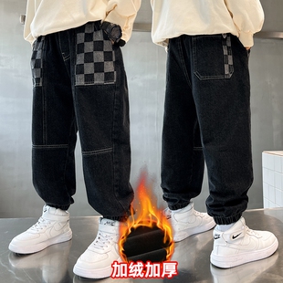 男童牛仔裤秋冬款2025加绒春季痞帅儿童装加厚新款裤子大男孩长裤