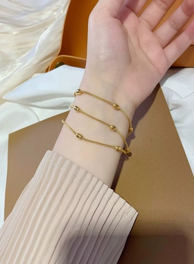 越南沙金手链女三层2026新款夏季ins小众设计简约气质多层手串24K