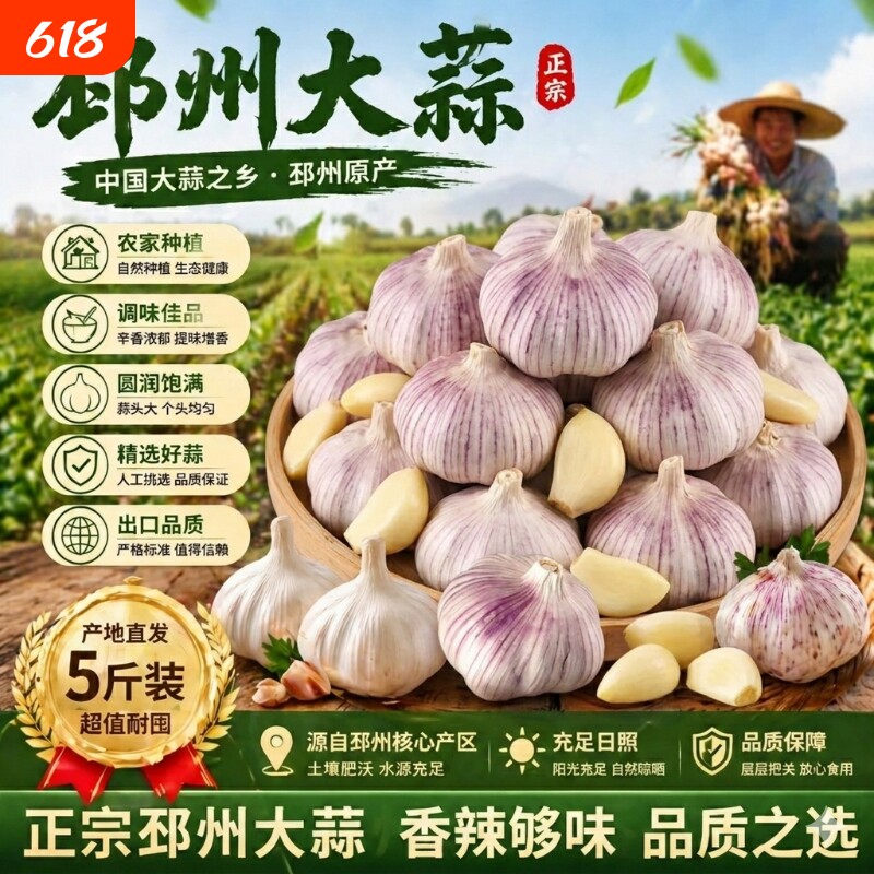 【产地直发】2026年邳州精品紫白皮大蒜超大果5.5cm特级新干蒜
