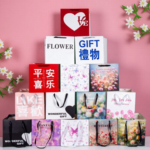情人节鲜花礼袋气球花束手提包装袋正方形插花袋礼物蝴蝶