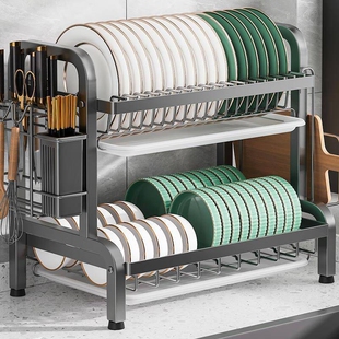 家用厨房双层碗筷具TQY-6952沥水架多能台式功置物碗架碗筷子餐刀