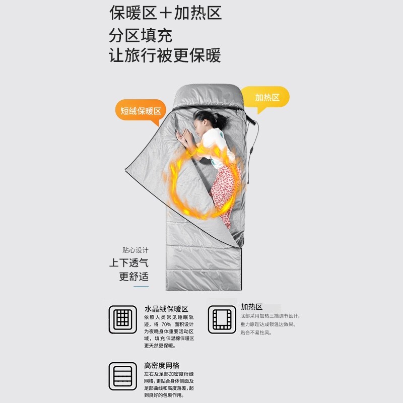 加热睡袋户外露营地铺办公室午休加厚单人发热冬季加绒充电被子