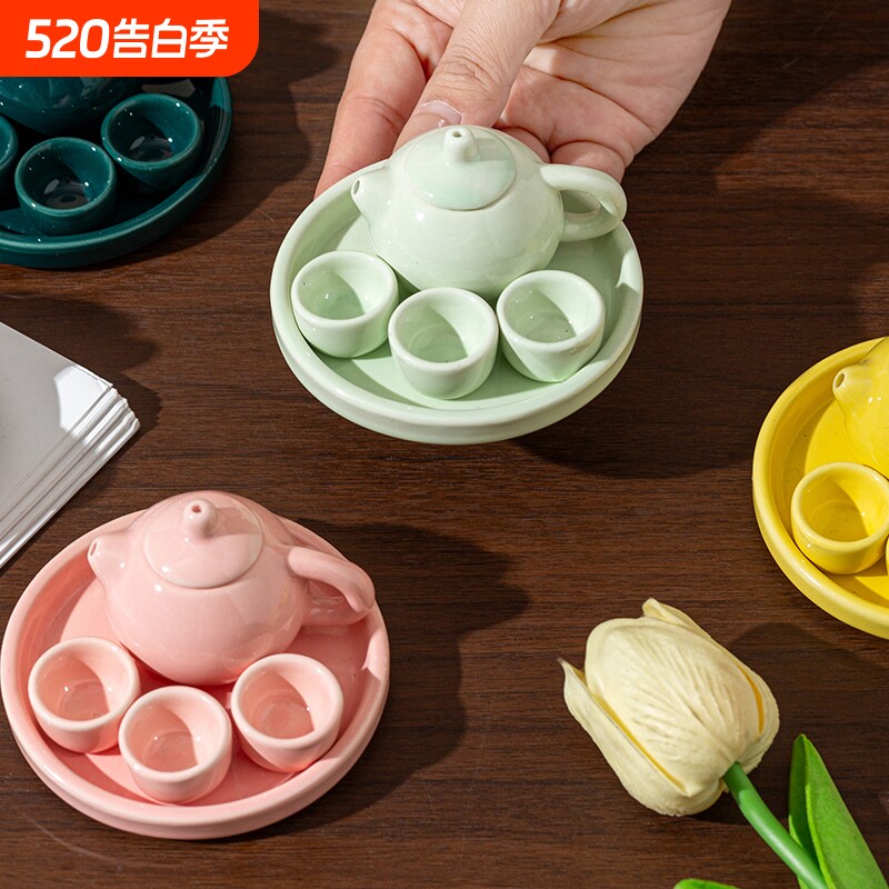 便携式儿童茶壶茶具套装迷你陶瓷过家家泡茶器家用喝茶茶艺小朋友