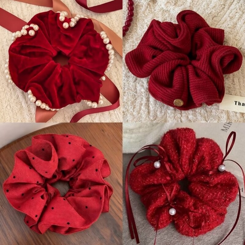 新年韩系红色发圈大肠女秋冬高级感气质发绳温柔扎马尾头绳发饰品