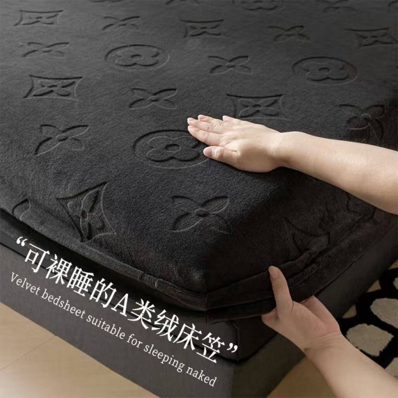 牛奶绒床笠三件套枕套床罩加厚绒床垫套保护罩防滑床单全包冬天