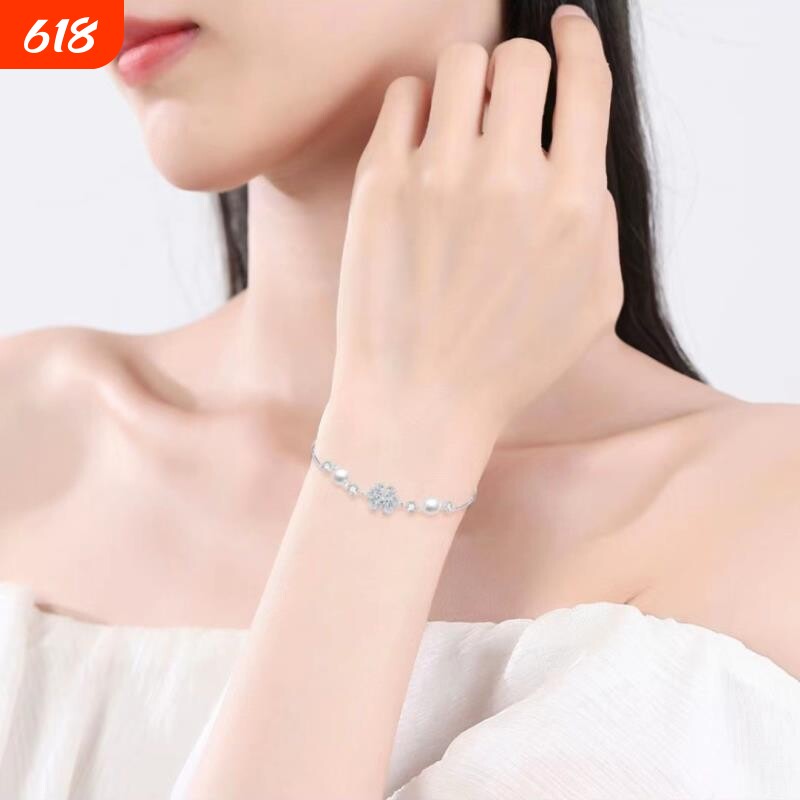“为爱而生”珍珠茉莉花手链纯银s925锆石花朵可调轻奢手链女个性
