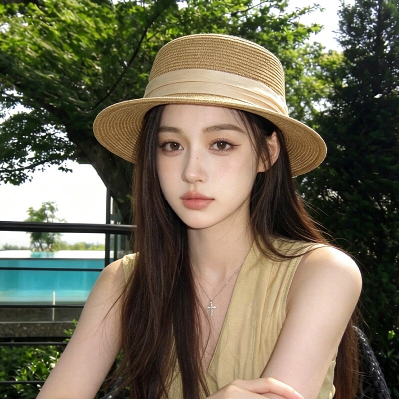 编织防晒帽显脸小草帽沙滩帽子图片