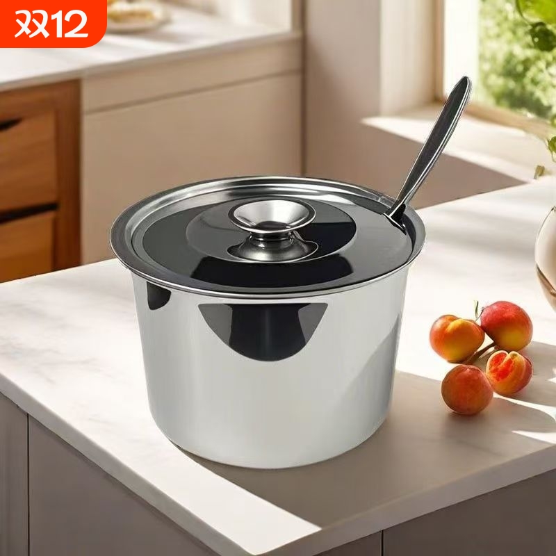 不锈钢味盅带盖圆形调料缸商用厨房调味罐打蛋盆酒店用品带开口盖