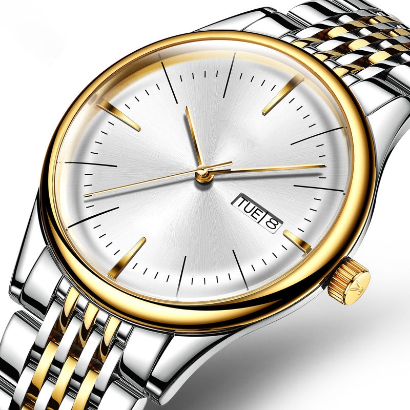 正品瑞士2024新款手表男士全自动机械风防水精钢带双日历男表夜光