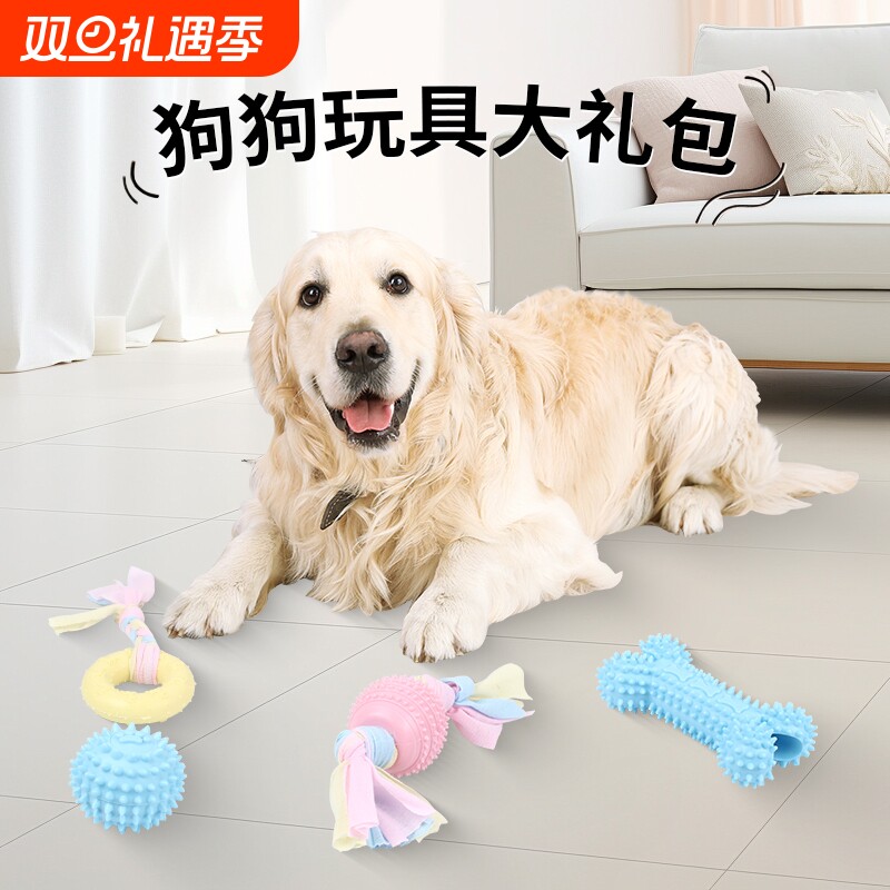 狗狗磨牙洁齿玩具耐咬解闷小型犬幼犬宠物用品骨头训练球逗狗套装