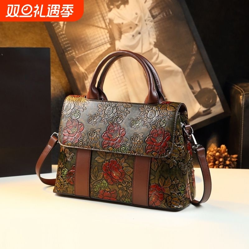 轻奢高档时尚真皮女士包包复古百搭大容量中年妈妈单肩斜挎手提包