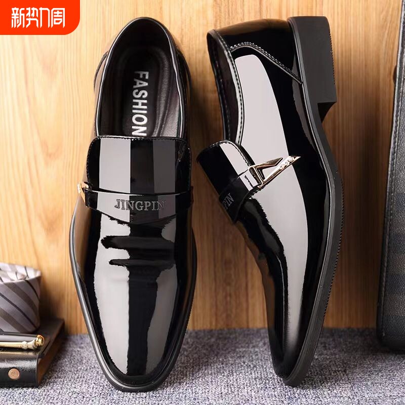 100%全牛皮男款皮鞋商务正装男士休闲软底透气上班套脚鞋真皮黑色