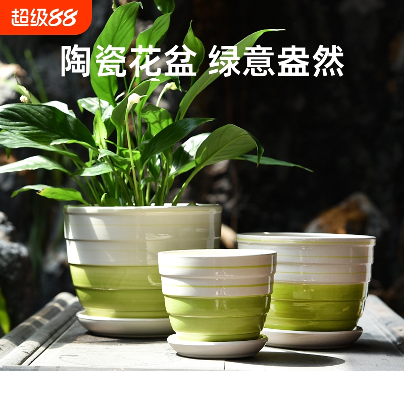 花盆陶瓷特大号带托盘特价清仓阳台家用绿植多肉花盆亏本艺术桌面