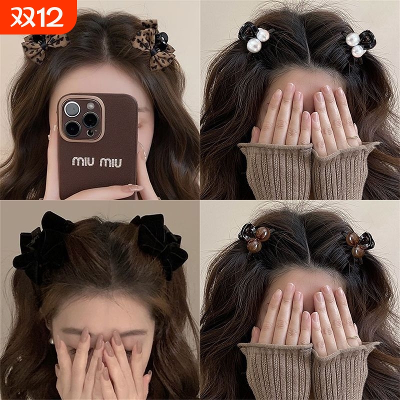 韩系发夹蝴蝶结小抓夹女高级感可爱豹纹公主头发夹侧边刘海夹发饰