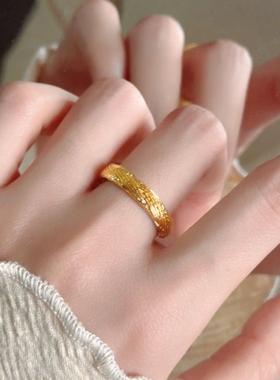 新中式金色麦穗开口戒指女小众设计时尚轻奢高级感交织指环可调节