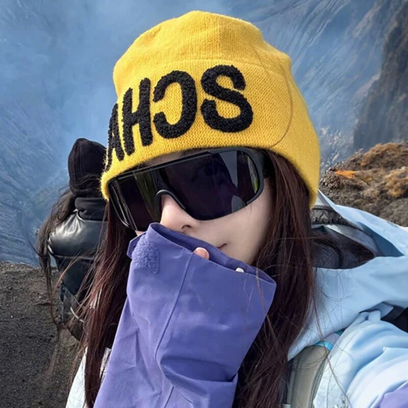 针织帽女新款秋户外登山草原旅游堆堆冷帽显脸小黄色毛线帽子图片