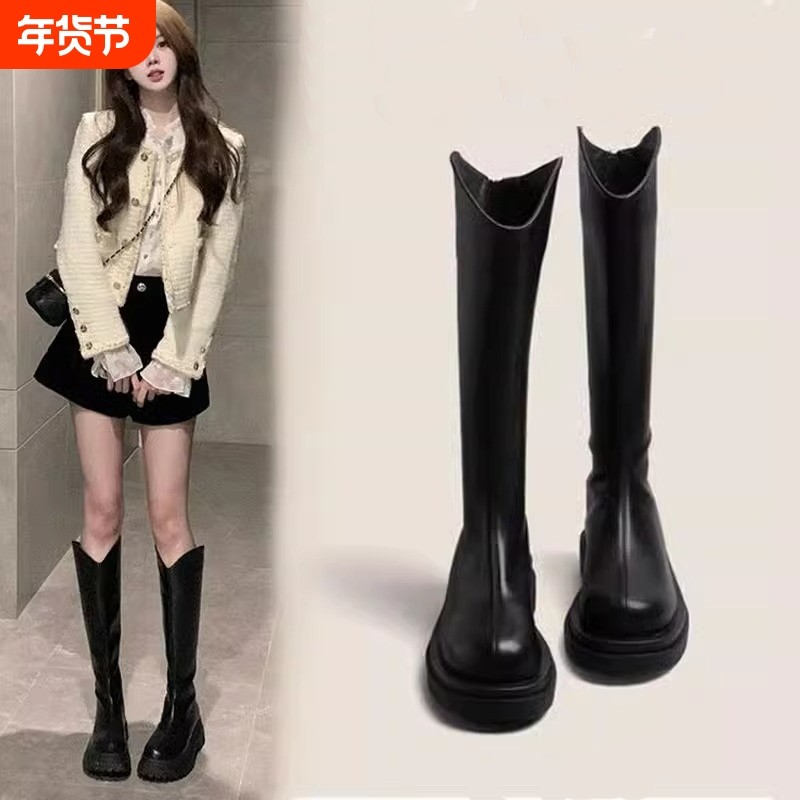薄款长筒靴女2024粗腿夏季v口胖mm新款长靴大筒围高筒骑士靴加绒,女鞋,时装靴,淘宝优惠券,粉丝福利购,淘宝优惠卷