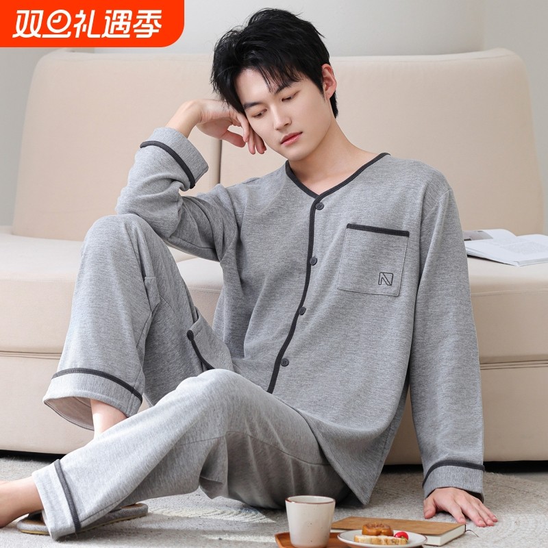 秋冬睡衣男款今年流行爆款德绒加绒可外穿男士开衫家居服套装大码