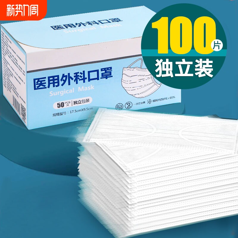 口罩一次性医疗蓝白色女高颜值灭菌医用外科独立包装黑色三层防护