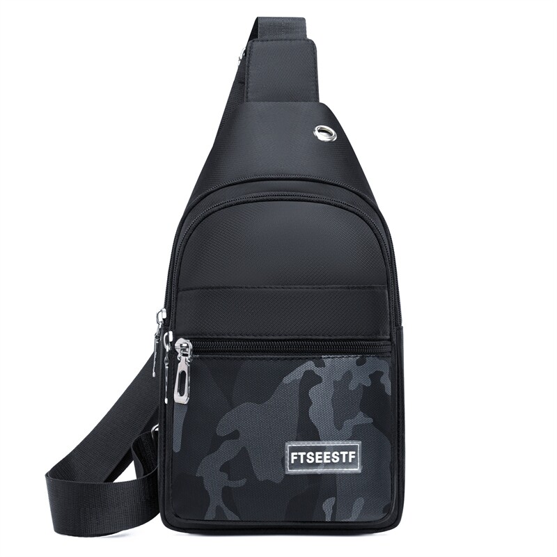 韩版新款胸包尼龙布黑色斜挎包男款男士运动休闲胸前包单肩小背包