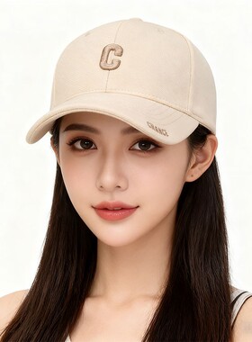时尚新款帽子棒球帽鸭舌帽女硬顶女秋冬款百搭遮阳白色帽檐粉色