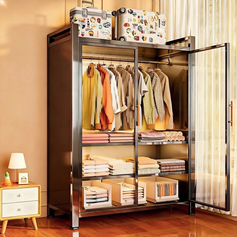 简易衣柜卧室家用出租房用组装全钢架新款衣橱收纳柜子金属衣架