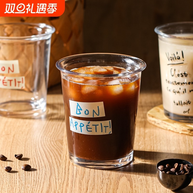 透明玻璃咖啡杯高颜值水杯家用牛奶果汁奶茶拿铁冰美式杯子