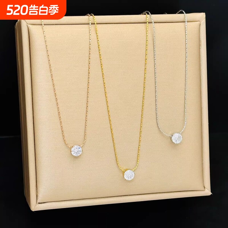 新款设计感金色高级6爪钻吊坠项链女夏锁骨链小众轻奢配饰玫瑰金