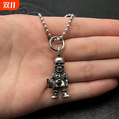 ODEK复古做旧骷髅鬼兵吊坠项链欧美男女小众个性嘻哈独特设计小众
