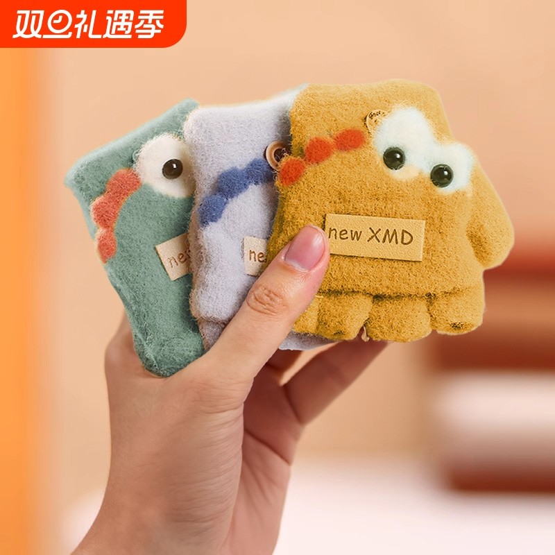 婴儿手套秋冬季保暖厚半指男女宝宝露指翻盖1幼儿3岁小孩可爱儿童