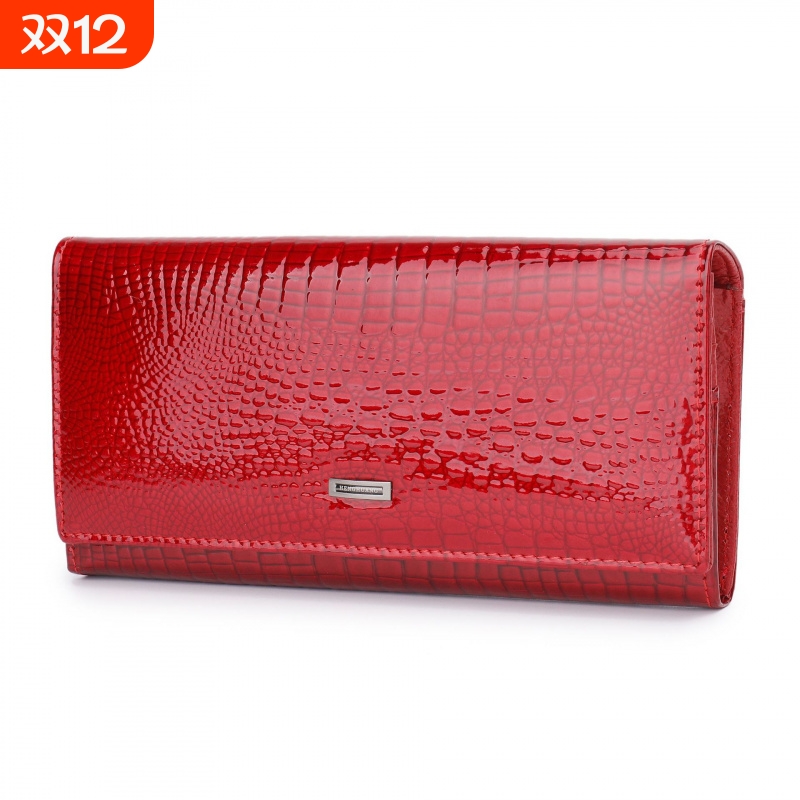 时尚爆款磁扣大容量女士漆皮真皮钱包长款多卡位零钱包手拿包