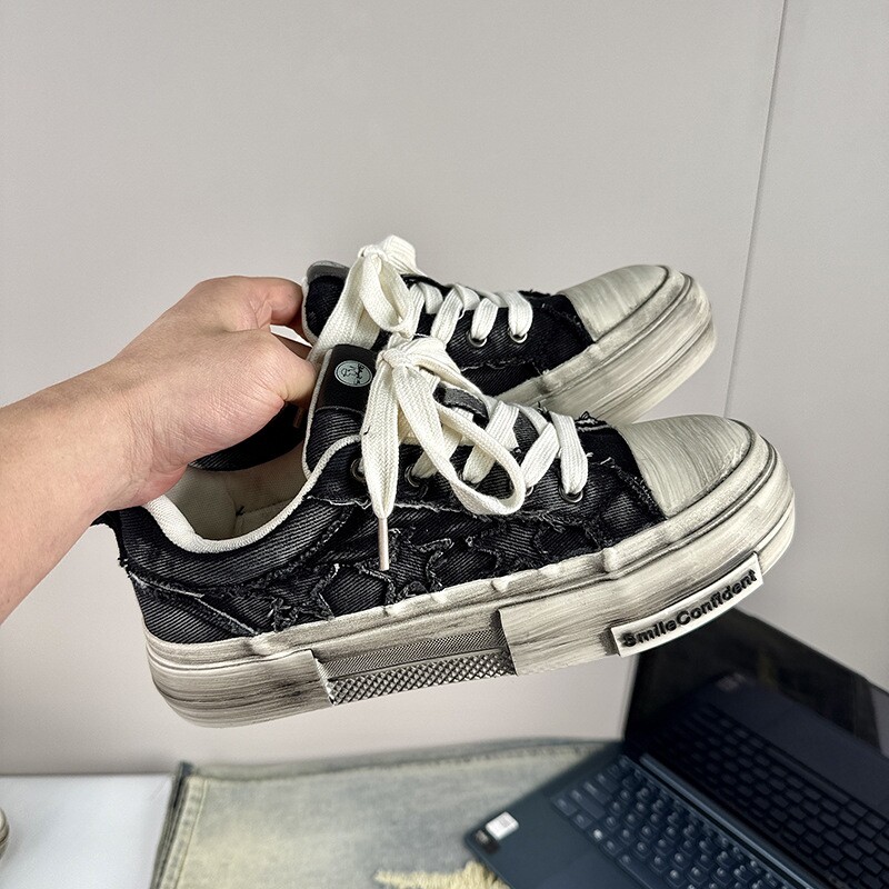 .小众潮鞋复古做旧擦色帆布鞋男鞋子港风百搭脏脏鞋板鞋小脏鞋