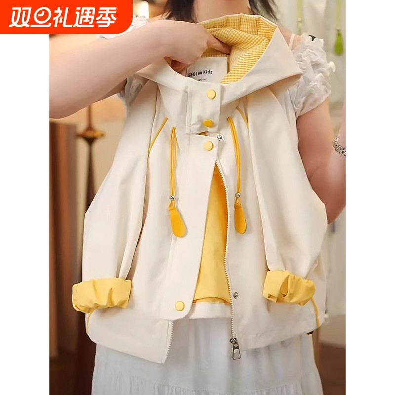 女童秋季外套中大童春秋款休闲连帽开衫2025新款青少年儿童秋装潮