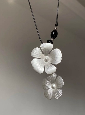 复古拉丝繁花项链女款2025新款高级感黑色编绳长款毛衣链秋冬配饰