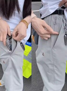 浅灰色高端机能三角标宽松锥形美式工装休闲裤男2026新款运动裤子