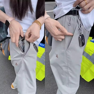 浅灰色高端机能三角标宽松锥形美式工装休闲裤男2026新款运动裤子
